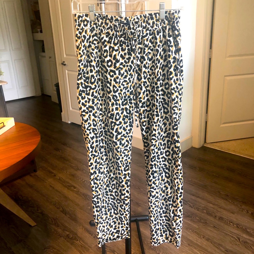 J crew leopard linen drawstring pant w/ pockets